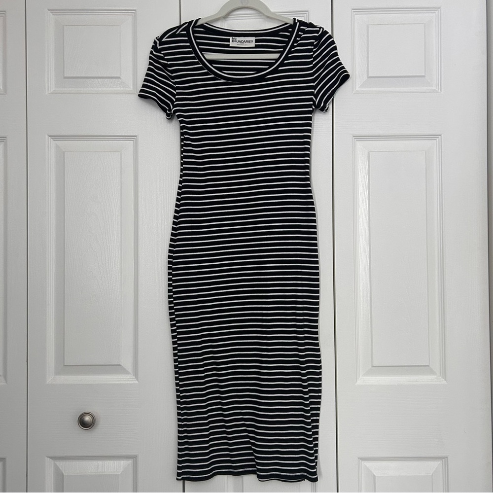 No Boundaries Black and White Striped Midi Dress